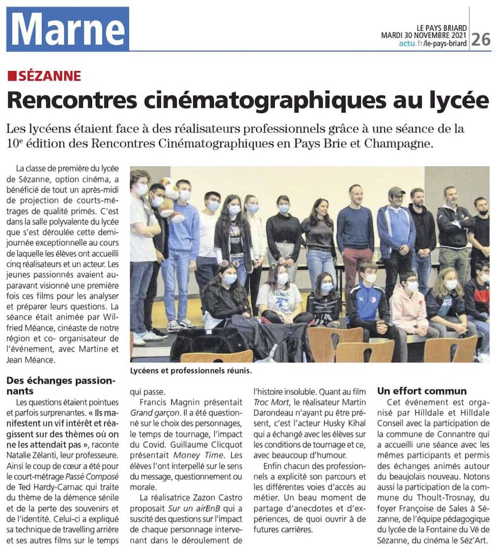 Les Rencontres cinématographiques édition 2021 article Le Pays Briard 30 novembre 2022